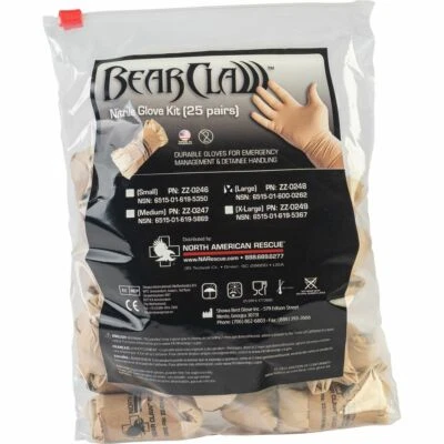 North American Rescue Bear Claw Tan Pre-Rolled Nitrile Gloves - 25 Pack