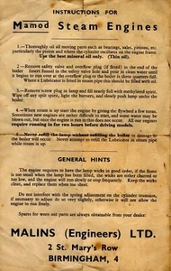 Mamod - live steam engines - copy (facsimile) operating instruction leaflet - Picture 1 of 2