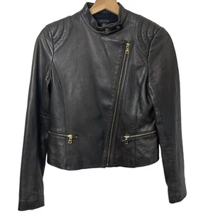 Ann Taylor Leather Jacket Womens Size XS Black Motto Buttery Soft Cropped Coat - Picture 1 of 12