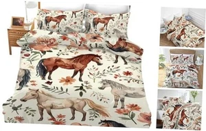Cute Bedding Set Decor Duvet Cover Animal Pattern Comforter Set Soft Twin Horse - Picture 1 of 8