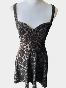 abercrombie fitch Burnout Velvet Rose Floral Black Mini Dress Whimsigoth Witchy - Picture 1 of 8