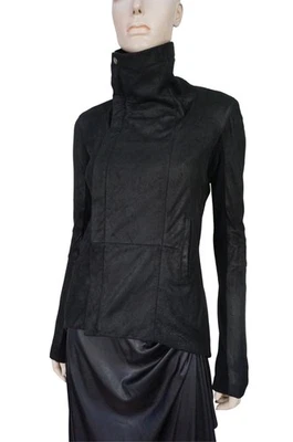 VEDA sz S Blistered Black Leather High Low Funnel Neck Biker Jacket - Image 1 of 4