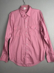 Vintage Malco Modes Shirt Mens 16.5 Pink Pearl Snap Western Cowboy USA 70s 80s - Picture 1 of 16