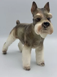 FIGURA DE PERRO SCHNAUZER GRIS ZURDO DE COLECCIÓN Grande a Pie Cinta Azul - Imagen 1 de 9