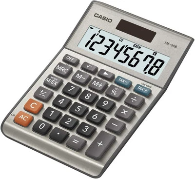 Casio Extra Large Display Calculator Silver Metallic Battery & Solar MS-80B NEW - Image 1 of 4