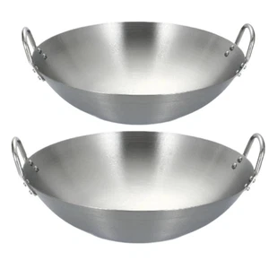 Padella wok in acciaio inox, accessori in argento, padella resistente, fondo - Foto 1 di 7