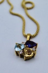 Topas, Citrin, Amethyst und natürlicher kambodschanischer Zirkon Anhänger & Kette 14K OL SS - Bild 1 von 14