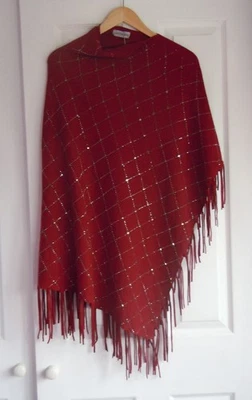WOMEN'S LAETITIA MEM SHAWL/CAPE: RED, SILVER JEWELS/GEMS & TASSELS VGC - Image 1 of 4
