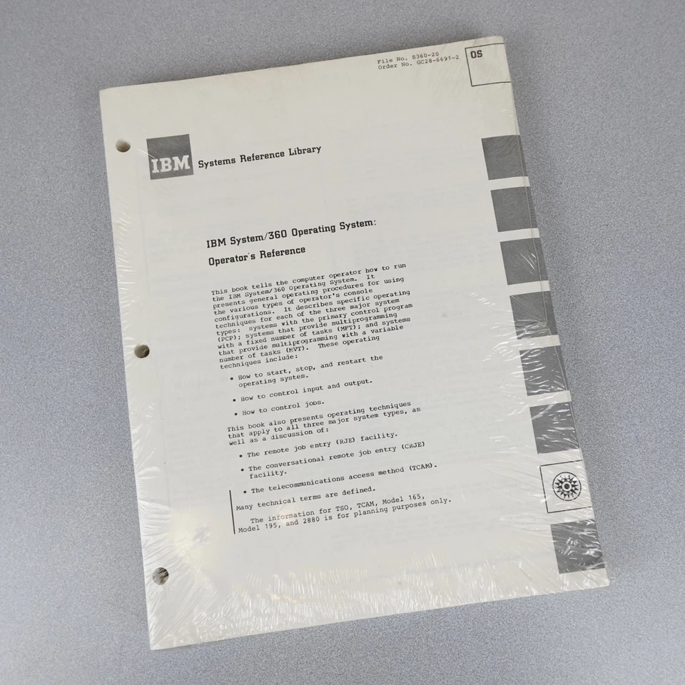 IBM System/360 Operating System: Operator's Reference File No. S360-20 RARE NEW - Image 1 of 4