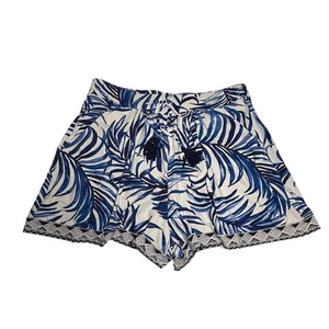 Tommy Bahama Shorts Womens Blue Palm Leaf Tassel Tie Waist Nylon Blend Size L/G - Picture 1 of 11