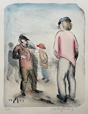 Kurt Mühlenhaupt Signierte aquarellierte Orig. Lithographie - Drei Männer... - Bild 1 von 4
