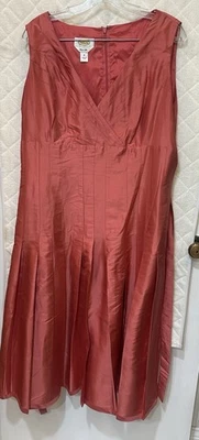 TALBOTS Size 18 Fit Fare Dress Coral Sleeveless Silk Knee Length V Neck Pleated - Image 1 of 4