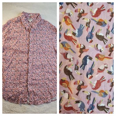 J Crew x Albiate Linen Shirt Mens 3XL Classic Fit Tropical Bird Albini Italian - Image 1 of 4