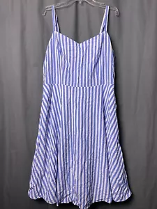 OLD NAVY Blue White Striped Sleeveless Fit and Flare Above Knee Dress Sz L Tall - Picture 1 of 14