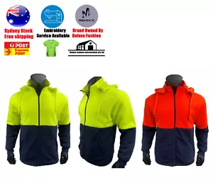 Winter Hi-Vis Safety Warm Cardigan Hoodie With Fur Work Wear For Construction - Picture 1 of 7