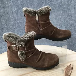 Khombu Boots Womens 8 M Lindsey Ankle Snow Winter 1077489 Brown Leather Zipper - Picture 1 of 18