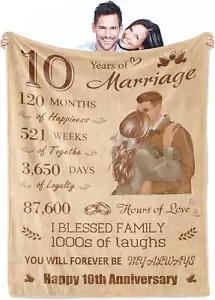 Wedding Anniversary Blanket Couples Present,10Th Anniversary Present Blanket for - Picture 1 of 7