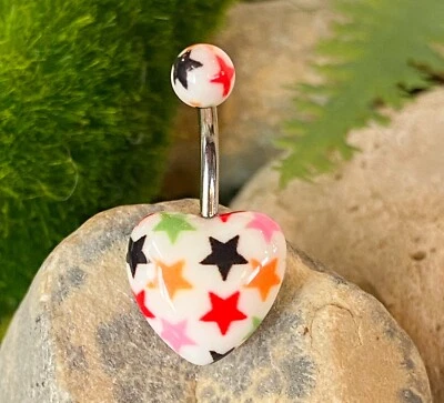 Anillo Acrílico Corazón Vientre Ombligo Estampado Naval Negro, Blanco, Rosa, Azul Estrellas Cereza  Foto 1 de 2