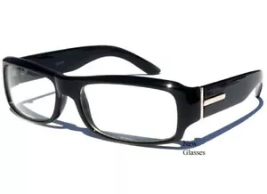 SCHWARZ mit CHROM Akzenten RETRO Vintage Hipster Nerd Stil KLARE GLÄSER BRILLE - Bild 1 von 1