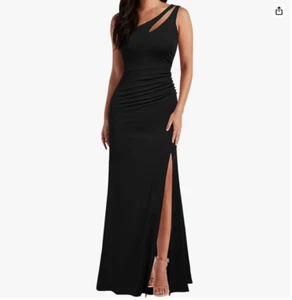 WOOSEA One Shoulder Split Bodycon Mermaid Evening Cocktail Long Dress (Black, L) - Picture 1 of 3