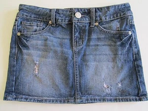 SO Jr Girl's Denim Mini Skirt 3 Ladies Blue Jean Distressed Torn Legging Topper - Picture 1 of 11