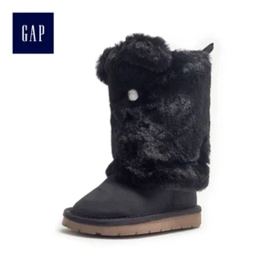 Baby GAP Girls Black Fur Cozy Bear Boots Shoes 6 Toddler NWOT $60 - Picture 1 of 3