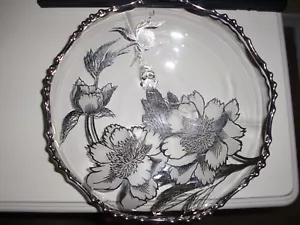 SELTEN ~ METALLISCHE SPITZE ~ ~ ÄTZUNGEN VERSILBERT 3-BEINIG GEWELLTER RAND SCHALE VASE 10"D - Bild 1 von 9