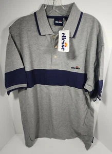 VINTAGE NWT Ellesse Tennis Men's Sport A/W "99 SS Polo Shirt Large Grey Navy - Picture 1 of 11