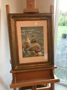Vintage oil painting depicting a beach signed framed & glazed 70cm x 54cm. - Picture 1 of 12