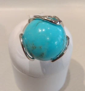 Anello in argento 925 con vero Turchese naturale diametro Sfera 19mm - Foto 1 di 2