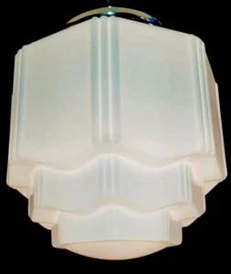 Vtg/Antique 1920's-1940's Art Deco Nouveau Milk Glass Skyscraper Light Fixture - Picture 1 of 12