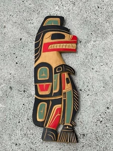 Tony Yelton Squamish Nation Cedar Bear and Salmon Carving - Picture 1 of 7