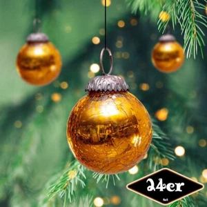 Christbaumkugelset, Rund, 24er Set | Glas, Orange, krakeliert | H6,0xB5,0cm - Bild 1 von 4