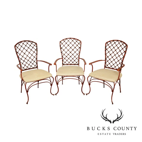 Hollywood Regency Set of 3 Iron Arm Chairs Cover