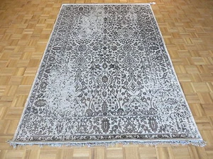 6 X 9'1 Hand Knotted Gray Tone On Tone Wool & Silk Oriental Rug G4061 - Picture 1 of 12