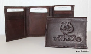 Cincinnati Bengals braune dreifach faltbare Echtleder-Geldbörse Baseball MLB tolles Geschenk - Bild 1 von 9