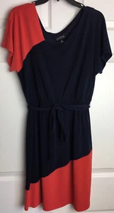Vestido Enfocus Studio Talla 12 Bloques de Color Azul Marino Coral Blusa Cinturón Sin Mangas Usado en Excelente Condición - Imagen 1 de 4