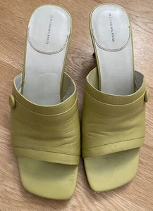 Bandolino~7M~DBPICKMEUP~Open Toe Pumps Shoes~Kitten Heel~Green~Leather~Vintage - Picture 1 of 7