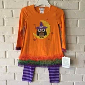 Bonnie Jean Girl 2 Piece Owl Top & Striped Leggings Halloween Set sz 6 NWT - Picture 1 of 4