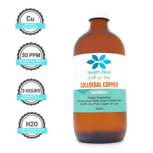 Colloidal Copper 30PPM 500ml 99.99% Pure Mineral Supplement Finest Copper Ions - Picture 1 of 14