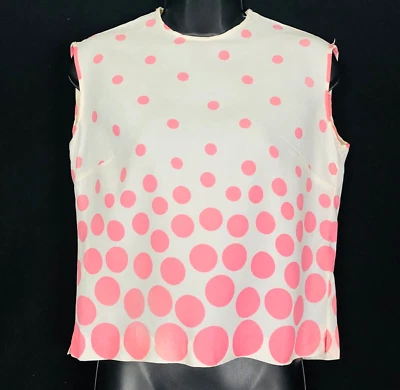 Vintage 1960s white pink polka dot blouse sleeveless crop top shirt pin-up mod S - Image 1 of 4