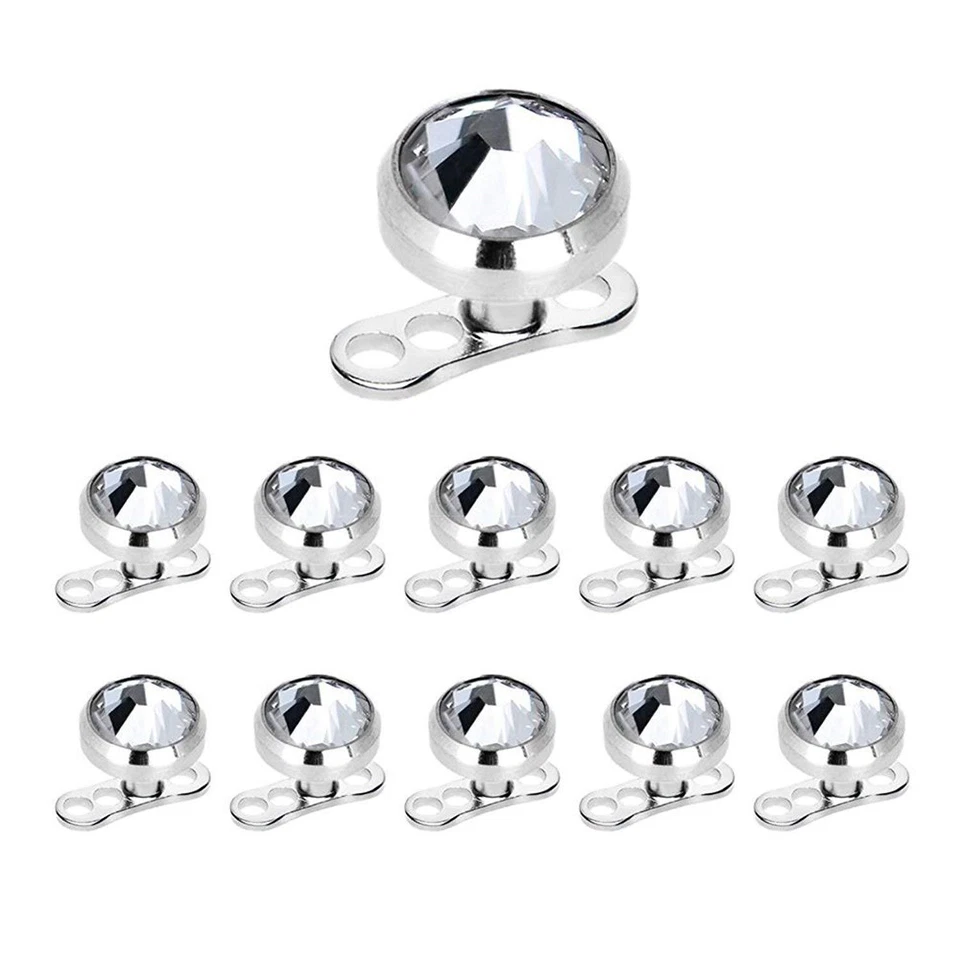 Dermal Anchors Tops and Bases 14g 5 mm and 6 mm Clear CZ 316L Package of 11 Surg - Image 1 of 1