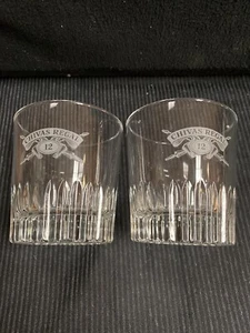 2 GLASSES WITH CHIVAS REGAL 12 YEARS OLD SCOTCH WHISKY 🥃 White LOGO VON POK EUC - Picture 1 of 10