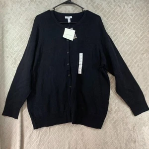 Croft & Barrow Womans 3X Sweater Black Button Up Cardigan Cotton Blend New - Picture 1 of 19