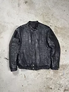 Vintage 90s Black Patchwork Leather Jacket Moto Biker - Picture 1 of 10
