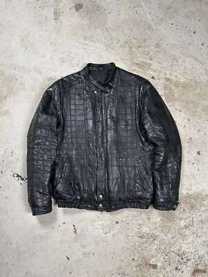 Vintage 90s Black Patchwork Leather Jacket Moto Biker - Image 1 of 4