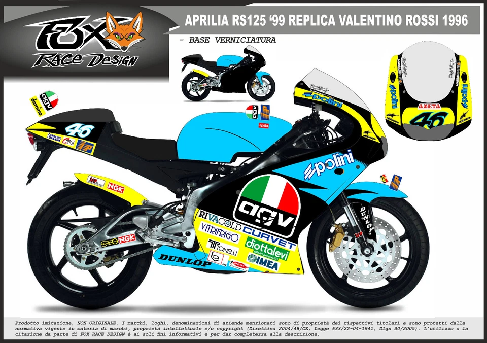ADESIVI stickers MOTO KIT per aprilia rs125 1999 replica valentino rossi 1996 - Imagen 1 de 1