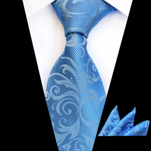 Tie Pocket Square Set Blue Swirl Handmade Men's Wedding Formal Necktie - Picture 1 of 6
