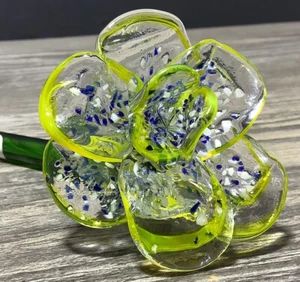 Salpicaduras de vidrio confeti flor abierta arte escultura amarillo cobalto azul floral 21 cm - Imagen 1 de 10