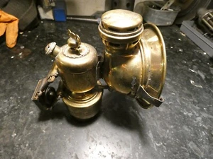 VINTAGE POWELL & HANMER CARBIDE BRASS BICYCLE BIKE LAMP LIGHT PANTHER - Foto 1 di 11